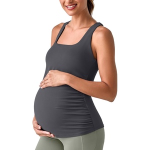 image:imageG4Free BareFeel Maternity Racerback Tank Tops with Built in Bra Ruched Sleeveless Square Neck Pregnancy Yoga Workout ShirtsDark Gray