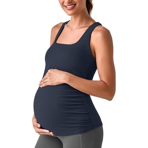 image:imageG4Free BareFeel Maternity Racerback Tank Tops with Built in Bra Ruched Sleeveless Square Neck Pregnancy Yoga Workout ShirtsDark Navy