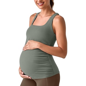 image:imageG4Free BareFeel Maternity Racerback Tank Tops with Built in Bra Ruched Sleeveless Square Neck Pregnancy Yoga Workout ShirtsGray Sage