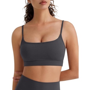 image:imageG4Free BareFeel Non Padded Adjustable Spaghetti Strap Sports Bra for Women Scoop Neck Wireless Tank Tops Casual Daily WearDark Gray