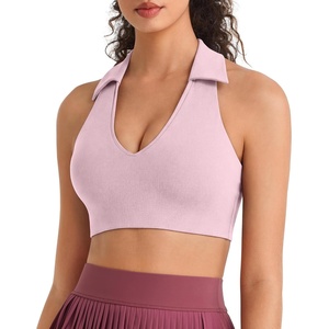 image:imageG4Free BareFeel Polo Collared Padded Sports Bra for Women V Neck Racerback Tennis Golf Tank TopsBlush