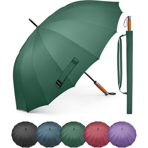 image:imageG4Free 54 Inch Strong Windproof Large Umbrella for Rain 16 Ribs Stick Umbrellas Auto Open Wooden Handle Travel Golf for Men WomenDark Green