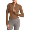 image:imageG4Free Workout Jackets for Woman BareFeel Cropped Zip Up Athletic Running Jacket Slim Fit Yoga Tops with Thumb HolesDark Coffee