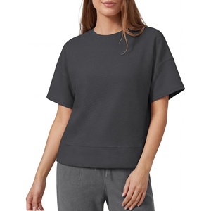 image:imageG4Free Womens Waffle Knit Tops Breathable Short Sleeve TShirts Casual  Soft Waffle Knit Breathable Wrinkle Resistant Loose Fit Crew Neck Hip Length Dropped Shoulder Casual amp LoungeDark Gray