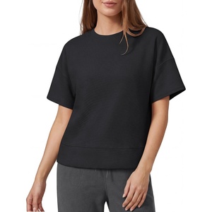 image:imageG4Free Womens Waffle Knit Tops Breathable Short Sleeve TShirts Casual  Soft Waffle Knit Breathable Wrinkle Resistant Loose Fit Crew Neck Hip Length Dropped Shoulder Casual amp LoungeBlack