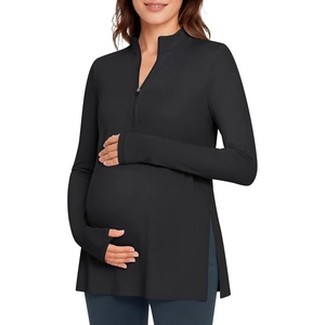image:imageG4Free Lightbreeze Maternity Shirts Long Sleeve Half Zip Mock Neck Yoga  UPF50 Fabric Sweat Wicking Fast Drying with Thumbholes Loose Fit Pregnancy Workout Shirts for Casual or WorkoutBlack