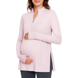 image:imageG4Free Lightbreeze Maternity Shirts Long Sleeve Half Zip Mock Neck Yoga  UPF50 Fabric Sweat Wicking Fast Drying with Thumbholes Loose Fit Pregnancy Workout Shirts for Casual or WorkoutLight Pink