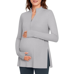 image:imageG4Free Lightbreeze Maternity Shirts Long Sleeve Half Zip Mock Neck Yoga  UPF50 Fabric Sweat Wicking Fast Drying with Thumbholes Loose Fit Pregnancy Workout Shirts for Casual or WorkoutSilver Gray
