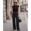 image:imageG4Free Waffle Wide Leg Dress Pants for Women  Pull On Work Pants High Waisted Stretchy TrousersBlack