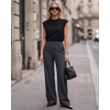 image:imageG4Free Waffle Wide Leg Dress Pants for Women  Pull On Work Pants High Waisted Stretchy TrousersDark Gray