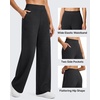 image:imageG4Free Womens Pants Waffle Knit High Waist Wide Leg with Pockets Casual  Wrinkle ResistantStretch Breathable2 Side Pockets4way StretchBlack