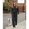 image:imageG4Free Womens Pants Waffle Knit High Waist Wide Leg with Pockets Casual  Wrinkle ResistantStretch Breathable2 Side Pockets4way StretchBlack