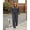 image:imageG4Free Womens Pants Waffle Knit High Waist Wide Leg with Pockets Casual  Wrinkle ResistantStretch Breathable2 Side Pockets4way StretchDark Gray