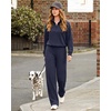 image:imageG4Free Womens Pants Waffle Knit High Waist Wide Leg with Pockets Casual  Wrinkle ResistantStretch Breathable2 Side Pockets4way StretchRoyal Blue