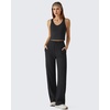 image:imageG4Free Womens Waffle Knit Wide Leg Sweatpants  High Waisted with Pockets Casual Straight Leg PantsBlack