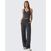 image:imageG4Free Womens Waffle Knit Wide Leg Sweatpants  High Waisted with Pockets Casual Straight Leg PantsDark Gray