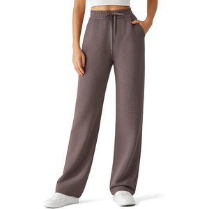 image:imageG4Free Waffle Wide Leg Casual Womens Sweatpants  Comfy Lounge Pants with PocketsTaupe