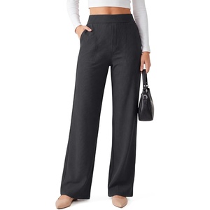 image:imageG4Free Waffle Wide Leg Dress Pants for Women  Pull On Work Pants High Waisted Stretchy TrousersDark Gray