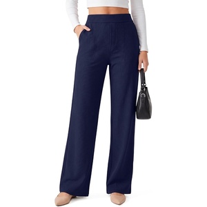 image:imageG4Free Waffle Wide Leg Dress Pants for Women  Pull On Work Pants High Waisted Stretchy TrousersRoyal Blue
