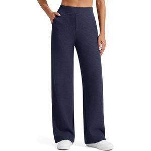 image:imageG4Free Womens Pants Waffle Knit High Waist Wide Leg with Pockets Casual  Wrinkle ResistantStretch Breathable2 Side Pockets4way StretchRoyal Blue