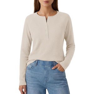 image:imageG4Free Womens Breathable Waffle Knit Tops Long Sleeve Henley Neck T Shirts  Soft and Breathable Wrinkle Free Curved Hem Hip Length Loose Fit for Daily Wear or Business CasualDusty Taupe