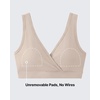 image:imageG4Free BareFeel Maternity Bra Wireless Nursing for Breastfeeding V Neck  Crossover Front U Back Nonremovable Pads Wide Straps Comfort Soft BraletteEasy Nursing for SleepampSportsampCasualLight Khaki