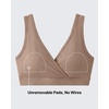 image:imageG4Free BareFeel Maternity Bra Wireless Nursing for Breastfeeding V Neck  Crossover Front U Back Nonremovable Pads Wide Straps Comfort Soft BraletteEasy Nursing for SleepampSportsampCasualToffee
