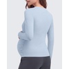 image:imageG4Free Lyocell Maternity Shirts Long Sleeve Button Front Henley Neck Ruched  Airy Soft Fabric Breathable and Quick Drying Curved Hem Pregnancy T Shirts Desighed for Casual or BreastfeedingLight Denim
