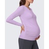 image:imageG4Free Lyocell Maternity Shirts Long Sleeve Button Front Henley Neck Ruched  Airy Soft Fabric Breathable and Quick Drying Curved Hem Pregnancy T Shirts Desighed for Casual or BreastfeedingLight Purple