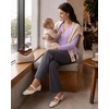 image:imageG4Free Lyocell Maternity Shirts Long Sleeve Button Front Henley Neck Ruched  Airy Soft Fabric Breathable and Quick Drying Curved Hem Pregnancy T Shirts Desighed for Casual or BreastfeedingLight Purple