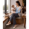 image:imageG4Free Lyocell Maternity Shirts Long Sleeve Button Front Henley Neck Ruched  Airy Soft Fabric Breathable and Quick Drying Curved Hem Pregnancy T Shirts Desighed for Casual or BreastfeedingLight Denim