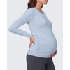 image:imageG4Free Lyocell Maternity Shirts Long Sleeve Button Front Henley Neck Ruched  Airy Soft Fabric Breathable and Quick Drying Curved Hem Pregnancy T Shirts Desighed for Casual or BreastfeedingLight Denim