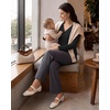 image:imageG4Free Lyocell Maternity Shirts Long Sleeve Button Front Henley Neck Ruched  Airy Soft Fabric Breathable and Quick Drying Curved Hem Pregnancy T Shirts Desighed for Casual or BreastfeedingBlack