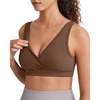 image:imageG4Free BareFeel Maternity Bra Wireless Nursing for Breastfeeding V Neck  Crossover Front U Back Nonremovable Pads Wide Straps Comfort Soft BraletteEasy Nursing for SleepampSportsampCasualDark Coffee