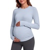 image:imageG4Free Lyocell Maternity Long Sleeve Shirts Ruched Crewneck Pregnancy Top  HighStretch Pregnancy Pullover Tops with ThumbholesAiry Soft FabricBreathable and Quick Dryingfor Casual or YogaLight Denim