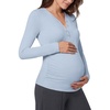 image:imageG4Free Lyocell Maternity Shirts Long Sleeve Button Front Henley Neck Ruched  Airy Soft Fabric Breathable and Quick Drying Curved Hem Pregnancy T Shirts Desighed for Casual or BreastfeedingLight Denim