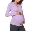 image:imageG4Free Lyocell Maternity Shirts Long Sleeve Button Front Henley Neck Ruched  Airy Soft Fabric Breathable and Quick Drying Curved Hem Pregnancy T Shirts Desighed for Casual or BreastfeedingLight Purple