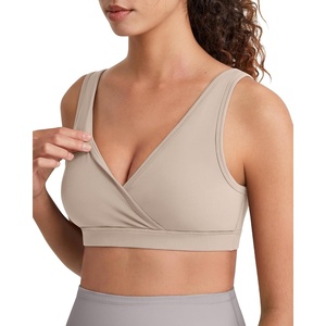 image:imageG4Free BareFeel Maternity Bra Wireless Nursing for Breastfeeding V Neck  Crossover Front U Back Nonremovable Pads Wide Straps Comfort Soft BraletteEasy Nursing for SleepampSportsampCasualLight Khaki