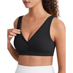 image:imageG4Free BareFeel Maternity Bra Wireless Nursing for Breastfeeding V Neck  Crossover Front U Back Nonremovable Pads Wide Straps Comfort Soft BraletteEasy Nursing for SleepampSportsampCasualBlack