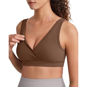 image:imageG4Free BareFeel Maternity Bra Wireless Nursing for Breastfeeding V Neck  Crossover Front U Back Nonremovable Pads Wide Straps Comfort Soft BraletteEasy Nursing for SleepampSportsampCasualDark Coffee